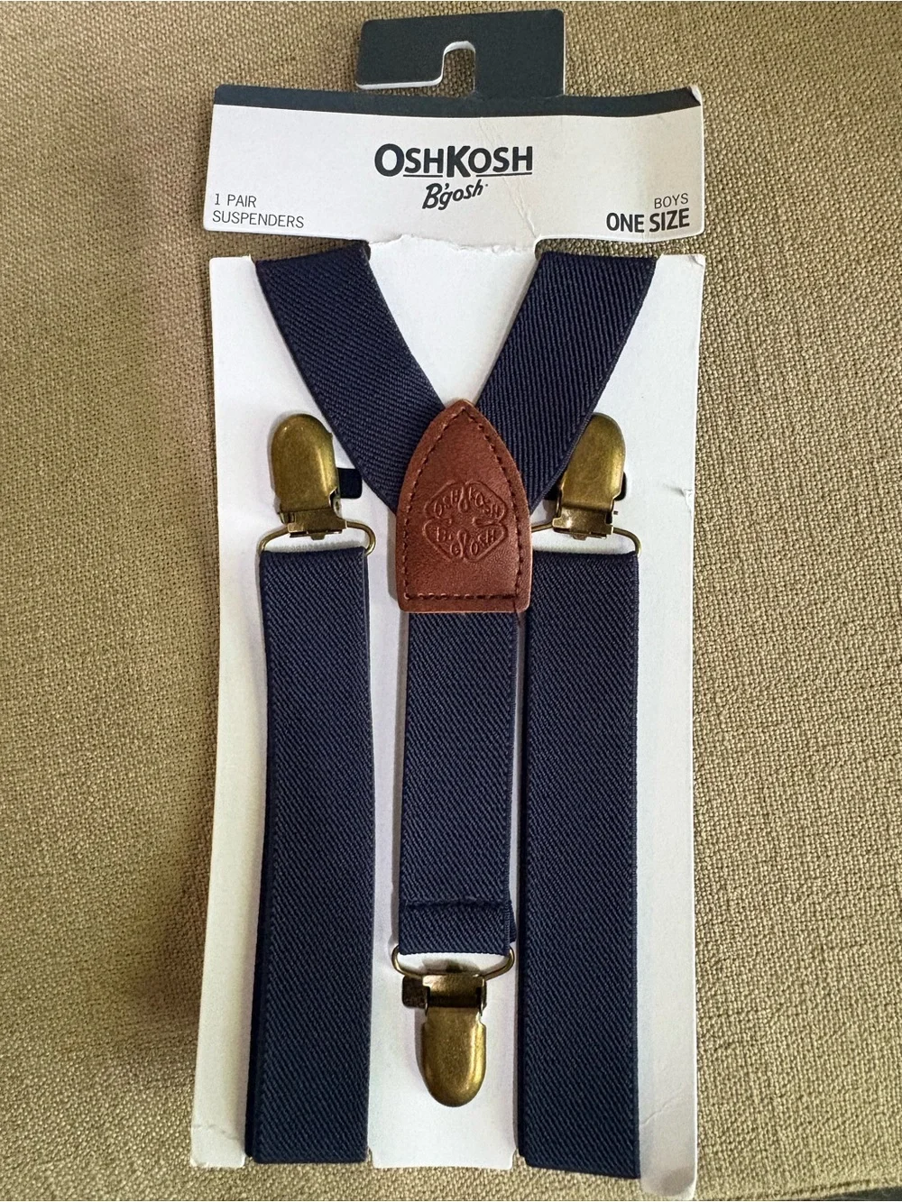 OshKosh B'gosh Navy Blue Boys Suspenders with Brown Leather Accents